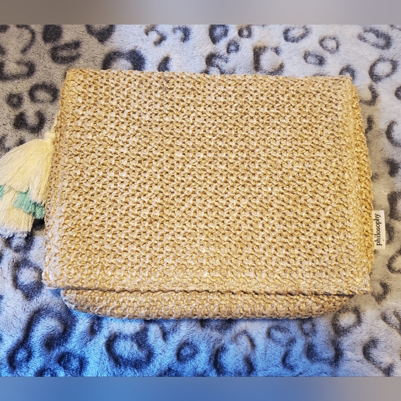 PHILOSOPHY Summer Boho Paper Straw Tassel Clutch Clutch - Picture 2 of 6